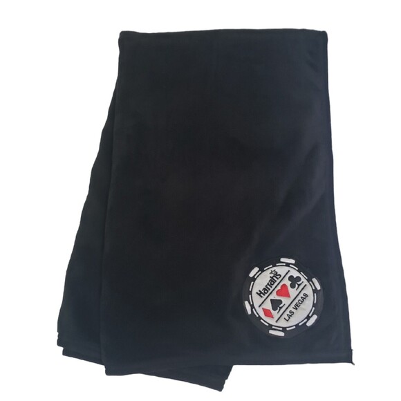 Fleece Throw Blanket Harrahs Las Vegas Black w Logo 100% Polyester 58x49 inches - Picture 1 of 8